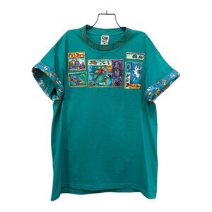 Handmade Teal Dog Pet Graphic T-Shirt Appliqué Glitter Large L